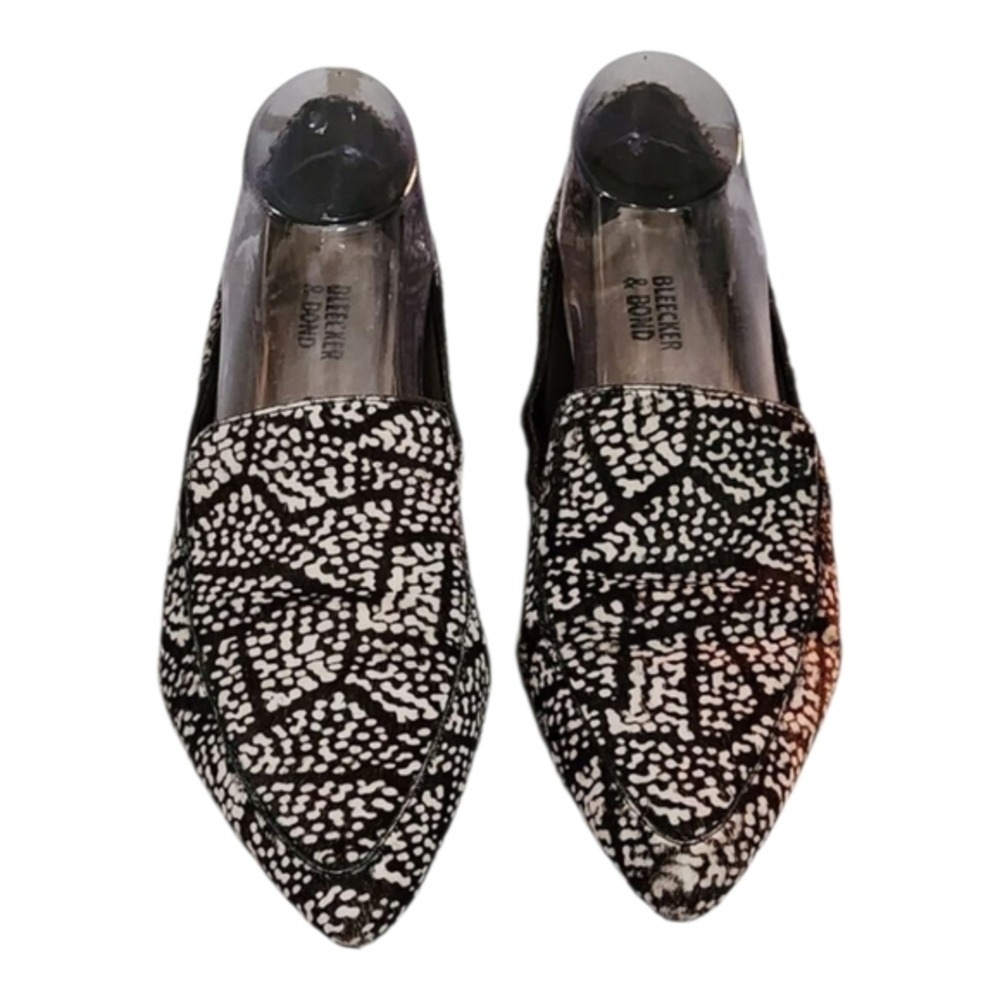 Bleecker & Bond Womens Black White Textured Pointed Toe Loafer Flats Size 6